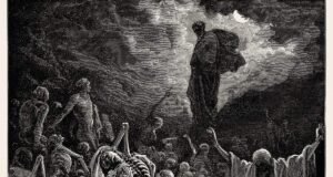 Gravura de Gustave Doré (1866) da visão de Ezequiel no vale de ossos secos, com o profeta diante dos ossos que voltam à vida